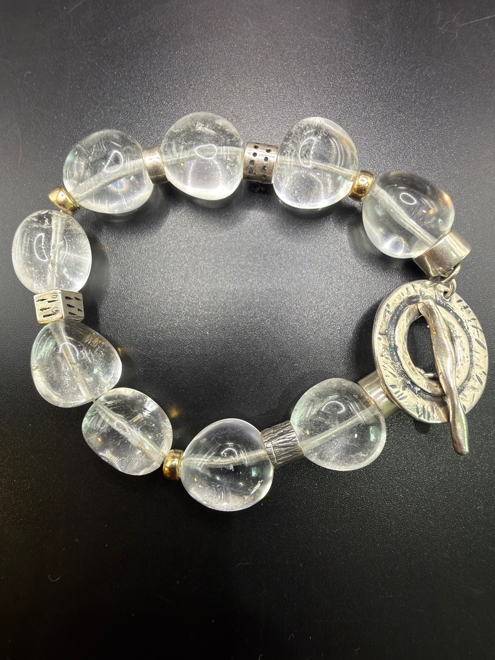 SILPADA RARE RETIRED CRYSTAL NUGGET BRACELET STERLING SILVER 925 14K TOGGLE BOHO